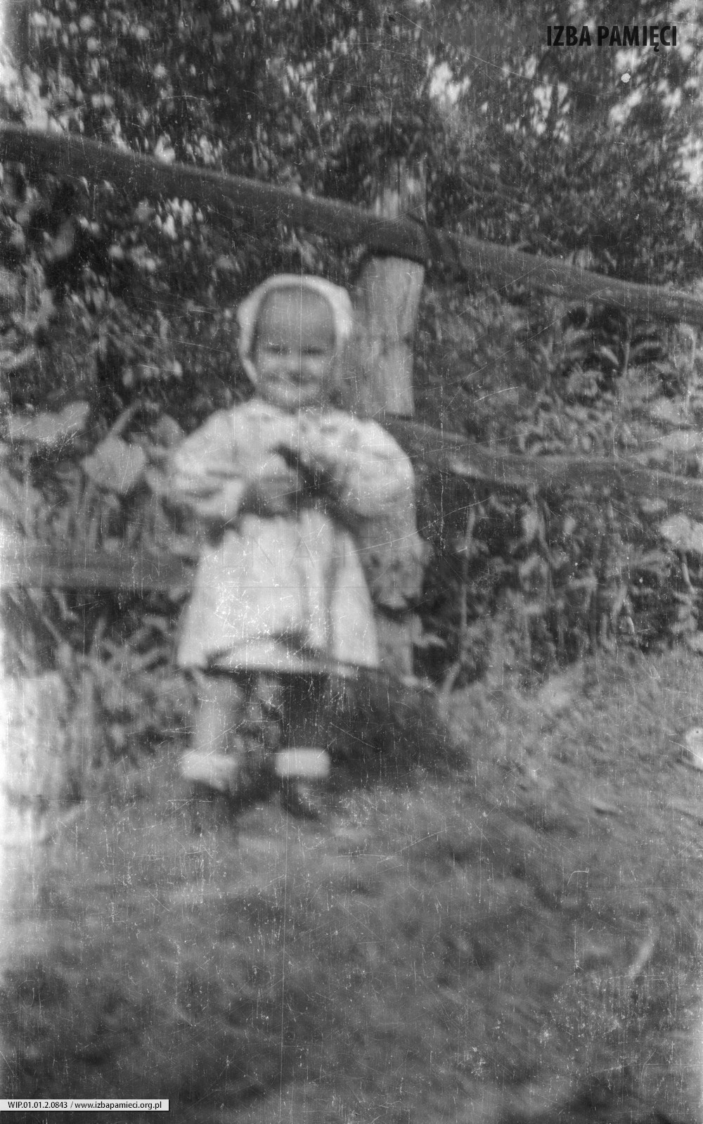 Lata 60. XX wieku. Mała dziewczynka przy ogrodzeiu