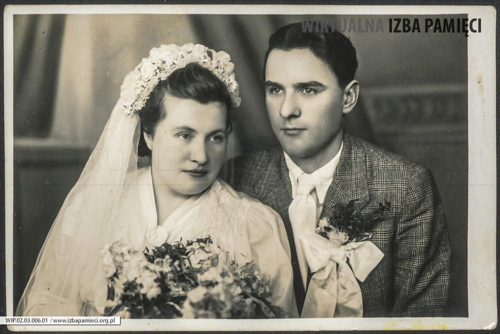 1957. Ślub Moniki Leśniowskiej i Bronisława Dudek.