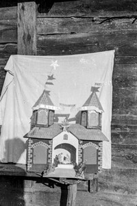 Lata 60. XX wieku. Szopka bożonarodzeniowa wykonana przez Franciszka Hubacza z Mołodycza