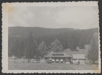 1949. Lubaczów. Fotografia przedstawiająca dom na tle lasu.